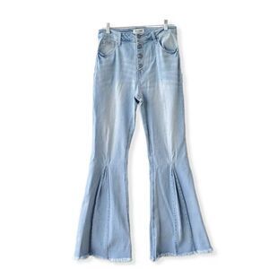 C'est Toi Women's SZ 9/28 Denim Jeans Black Label Button Fly Raw Hem Bell Bottom